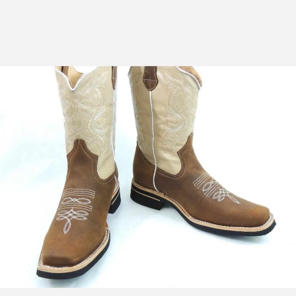 08 COWBOY BOOTS GENUINE LEATHER WESTERN SQUARE TOE BOTAS SADDLE WORK